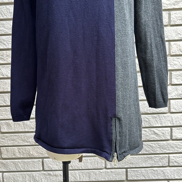 Cleo Gray and Blue Cowl Neck Sweater with Zipper Detail Sz Medium Petite - Picture 5 of 7